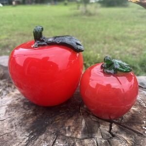 Vintage Lot Of‎ 2 Murano Style Art Glass Red Apple Decorative Paperweight Gift